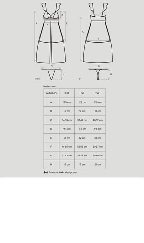 Tabela rozmiarów suknia Obsessive BROOS